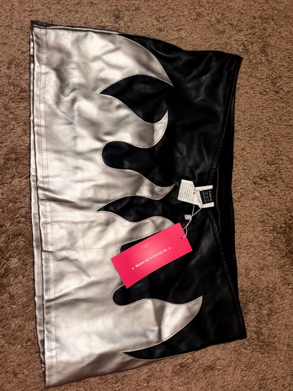 Black & Silver Faux Leather Flame Mini Skirt